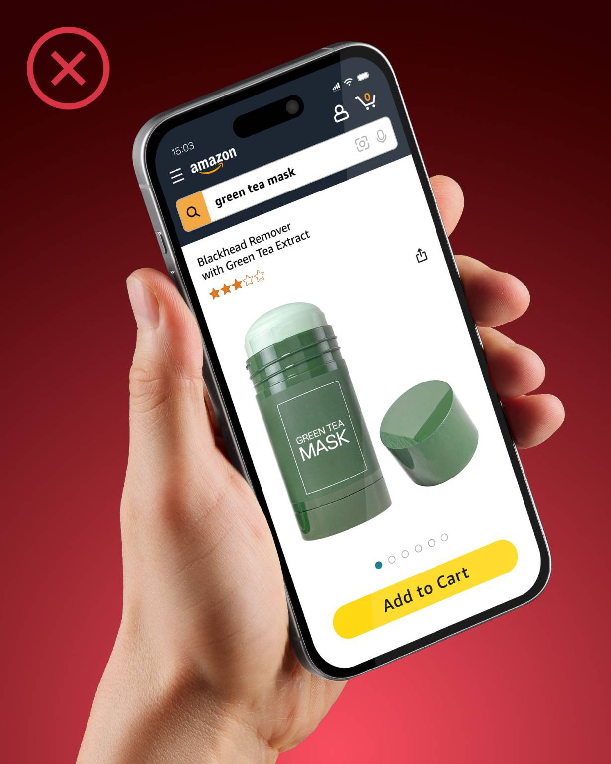 A smartphone displaying an Amazon product listing for a deodorant stick on a red background, representing an example of a listing that could benefit from optimization by Other Planet Studio.