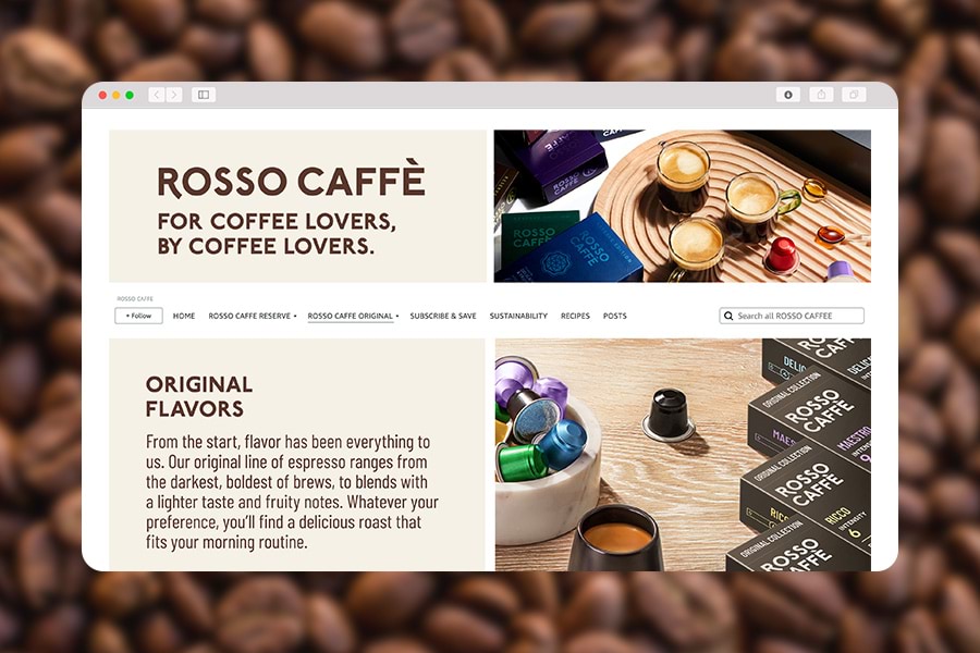 On Amazon storefront experience the rich variety of coffee flavors set against cozy sunlit photography