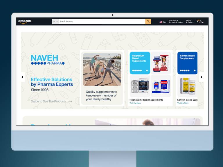 Brand Story for a wellness supplements brand on monitor screen in amazon product photos