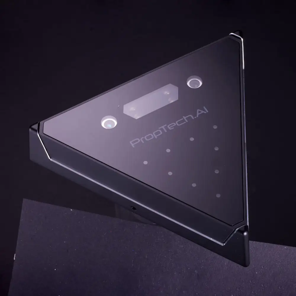 Device with cameras for face recognition and LEDs packshot on black in packshot ecommerce and packshot photography before