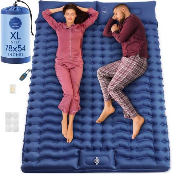 Experience ultimate comfort with our blue camping mattress for couples captured through white background product photography