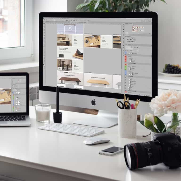 Perfect workspace for a photographer and retoucher in a bright office in amazon photography