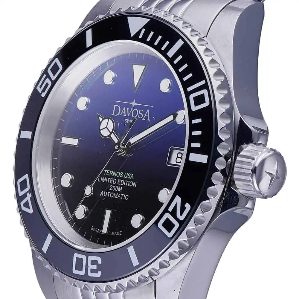 Sophisticated metal watch with a black mirror bezel showcased in product photography on white background and product photography watches side view Before