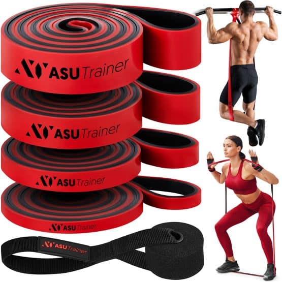 set of 4 red resistance bands for various exercises a fitness staple in amazon product photography